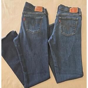 Levi's 505 Jeans Women's Size 6L Blue Denim Staight Leg Stretch 2 Pairs